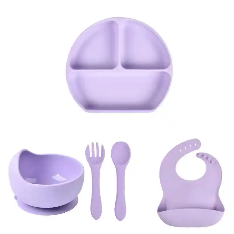 Set De Vajilla Silicona Para Bebés Platos Babero Y Cubiertos