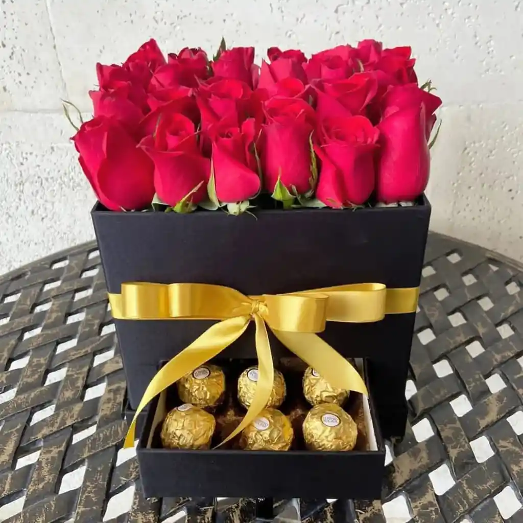 Caja De Rosas Rojas Y Chocolates Ferrero (roja O Blanca)