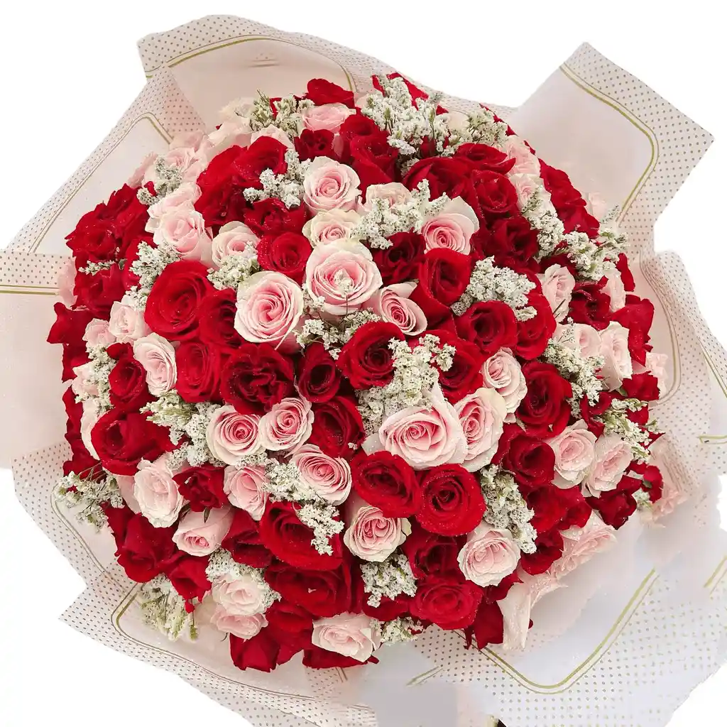 Bouquet De 100 Rosas Rojas Y Rosadas