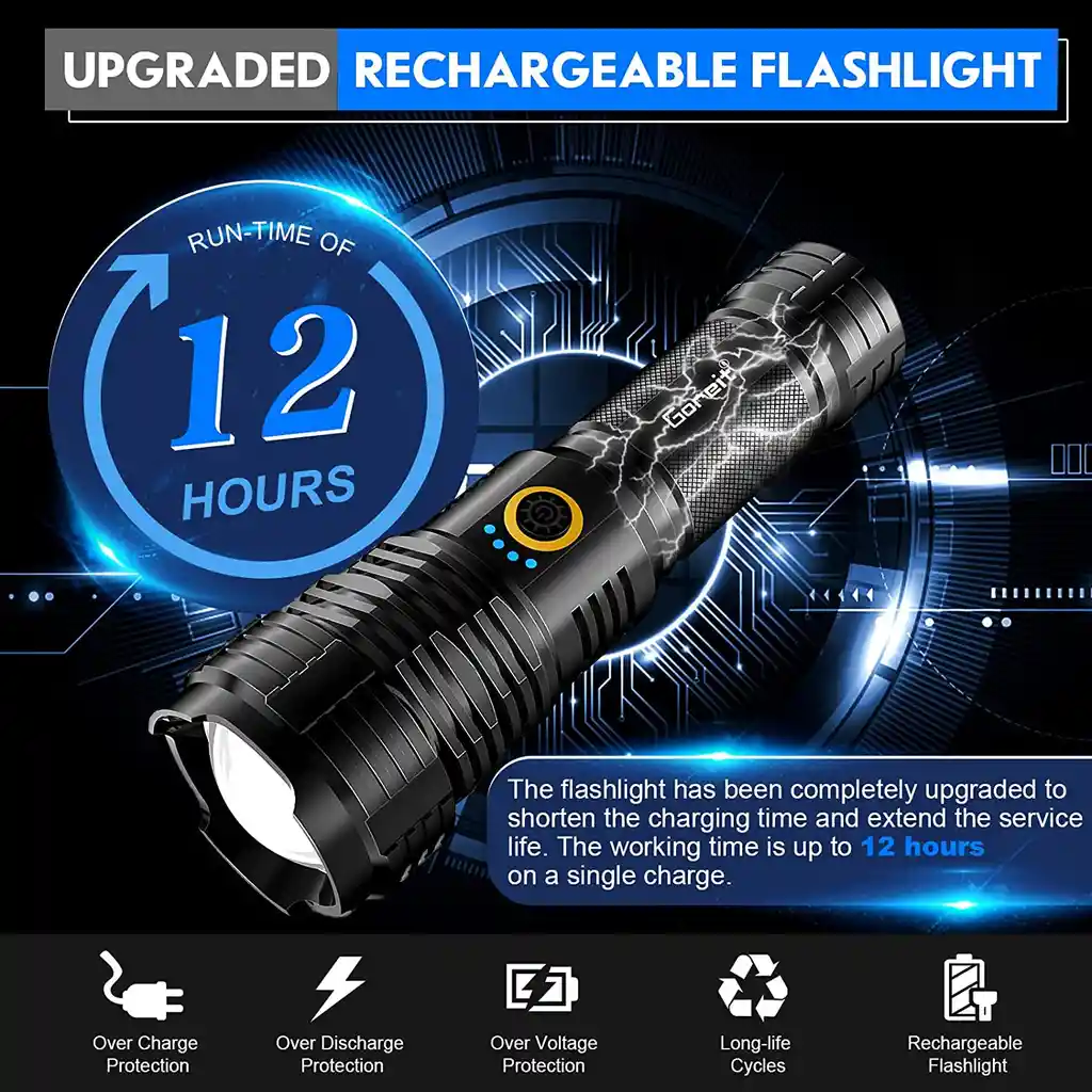 Linterna Led Recargable 20000 Lumens Para Excursion Carretera Camping