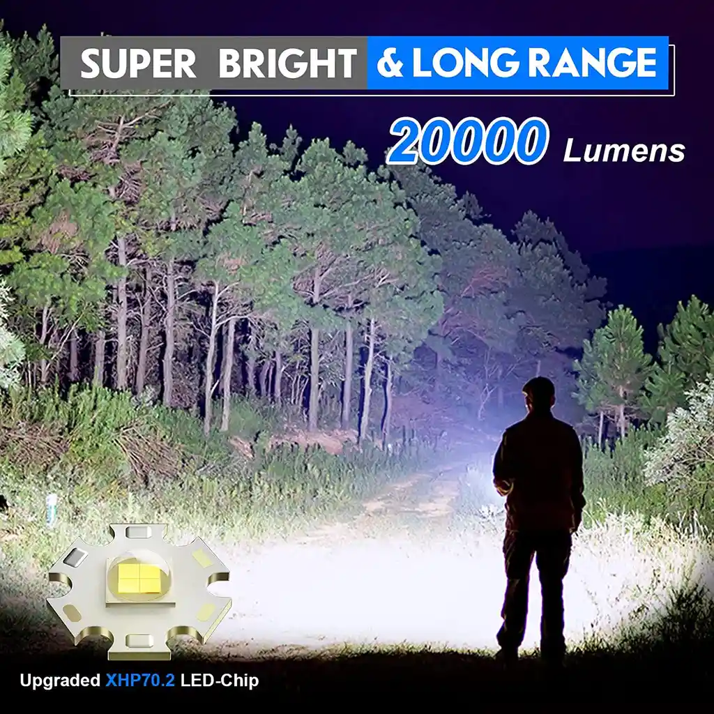 Linterna Led Recargable 20000 Lumens Para Excursion Carretera Camping