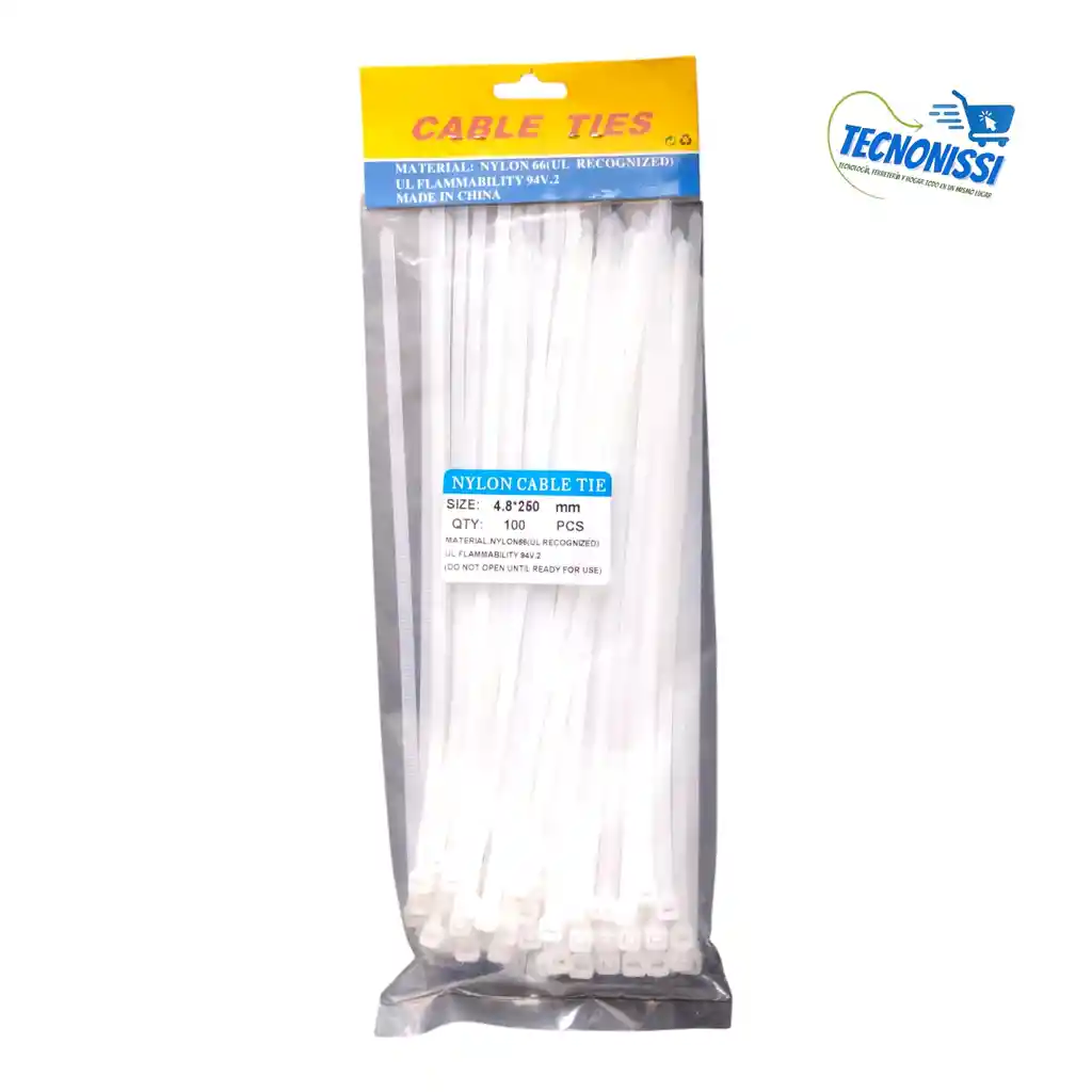 Amarre Blanco/ Correas De Nailon Auto Bloqueantes 25cm X 100