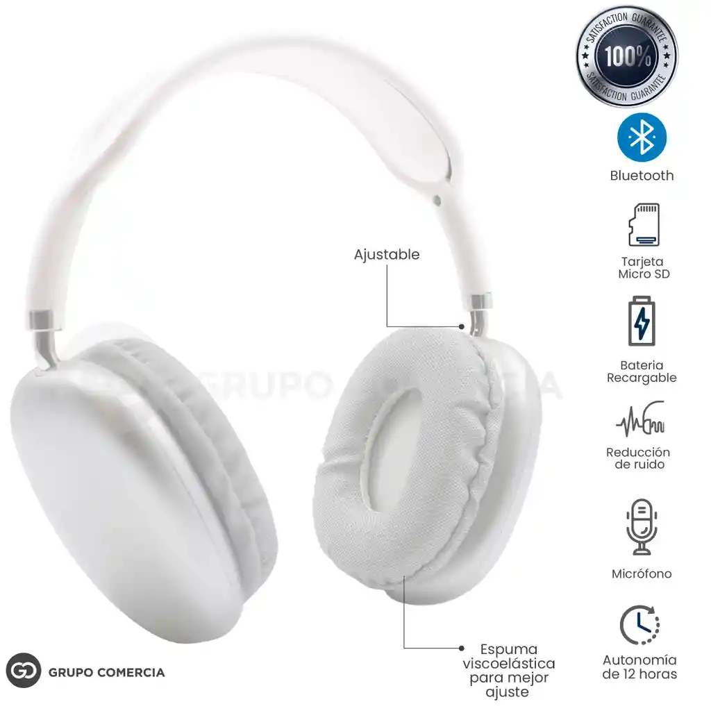 Diadema Kr Max Plateada Gris Bluetooth Sonido Mega Bass