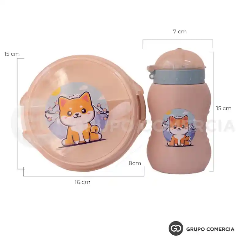 Kit Lonchera Niños Portacomida Cubiertos Vaso Tapa Libre Bpa