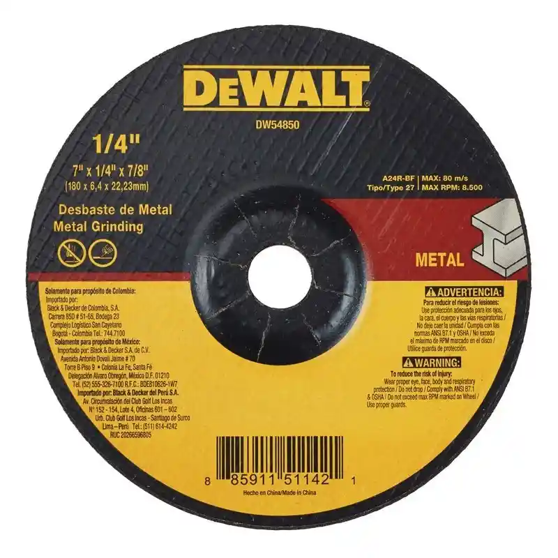 Disco Abrasivo Desbaste T27 7" X 1/4" Dewalt Dw54850