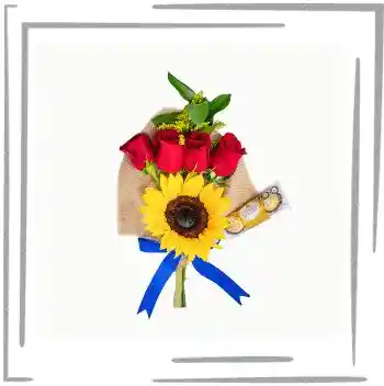 Arreglo Floral, Girasol, Rosas Y Chocolates X 3 Unidades