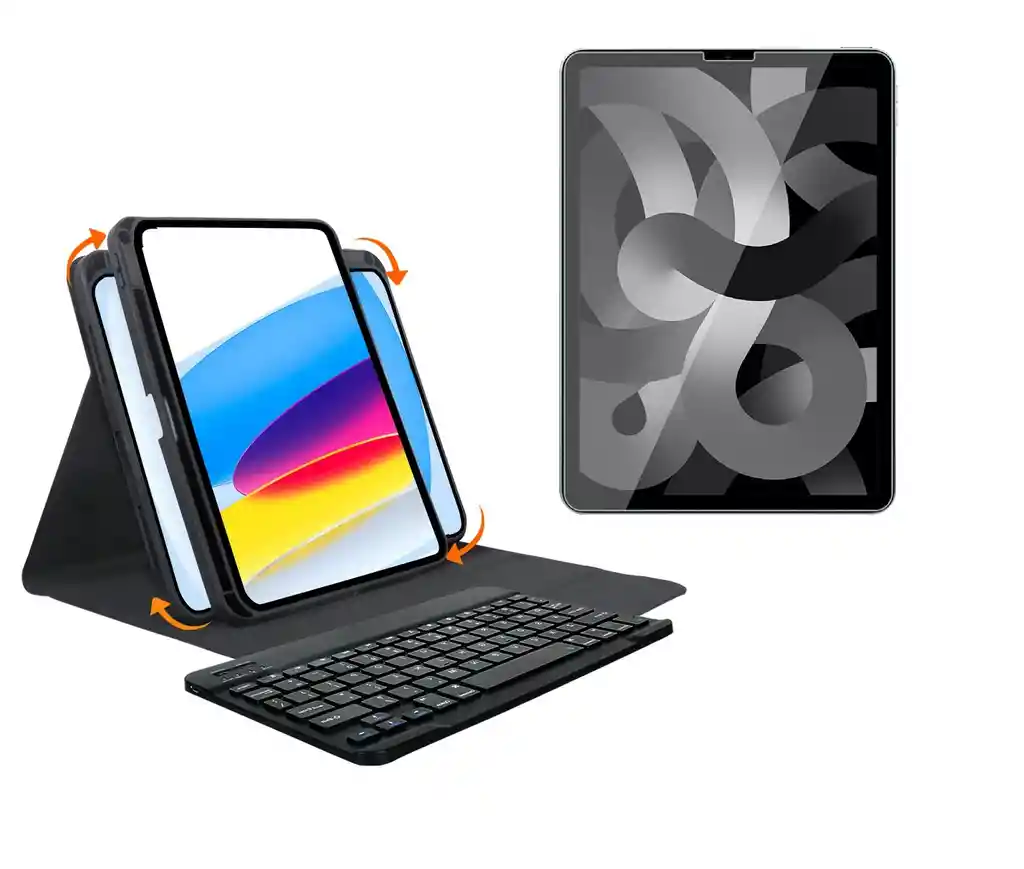 Forro Teclado Smart Case 360 + Vidrio Ipad Air 5 10.9 Negro