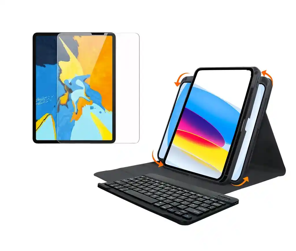 Estuche Teclado Smart Case + Vidrio Ipad Air 4 10.9 Negro