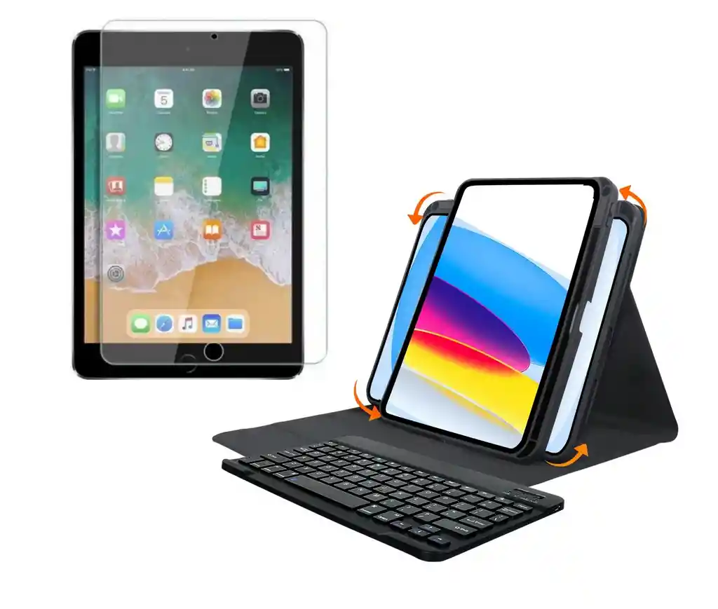 Forro Con Teclado Smart Case Giratorio + Virio Ipad 8 Gen 10.2 Negro