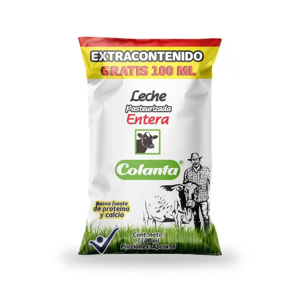 Leche Pasteurizada Entera Colanta Extracontenido Bolsa 1100 Ml