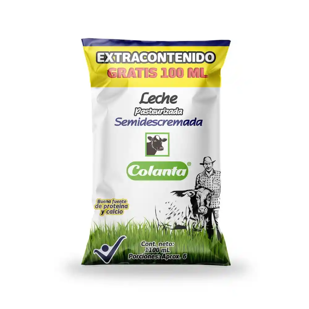 Leche Pasteurizada Semidescremada Colanta Extracontenido Bolsa 1100 Ml