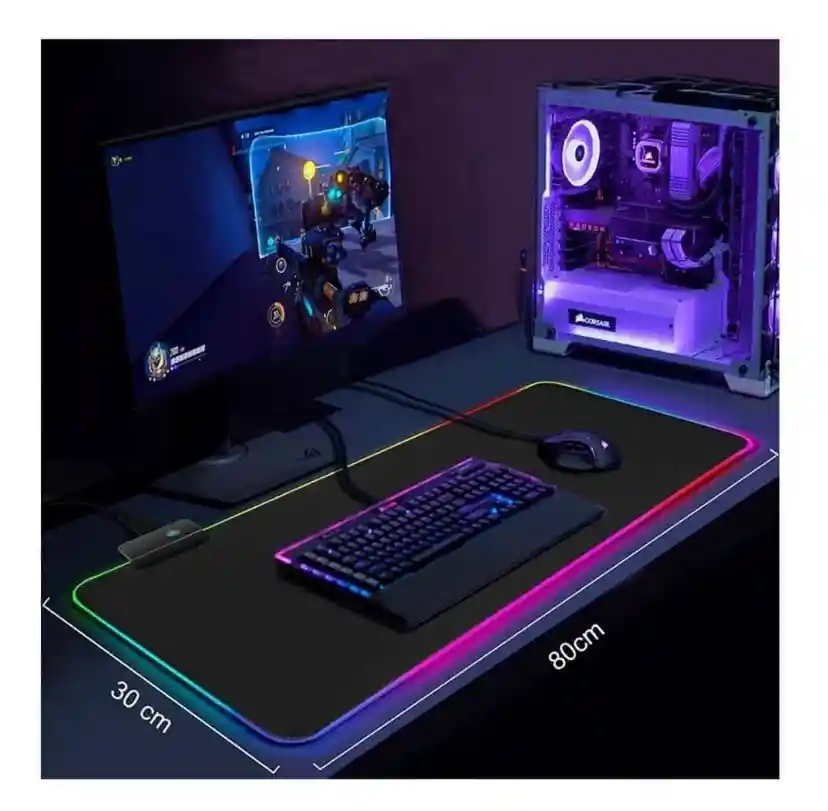 Tapete Pad Mouse Gamer Con Luces Led Rgb Extra Largo 80*30cm