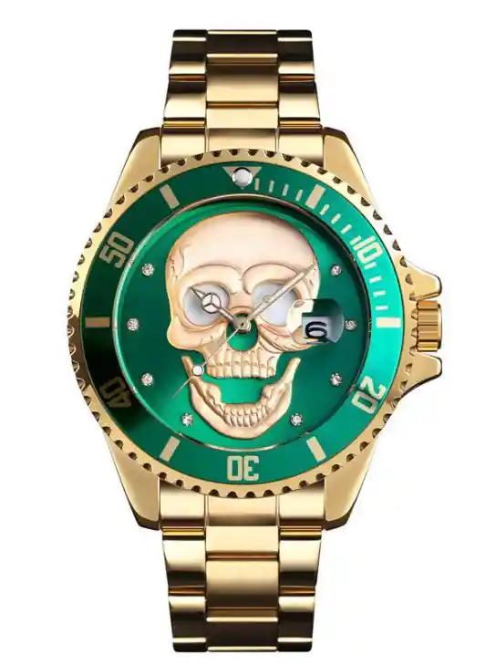 Reloj Pulso Acero Macizo Skmei Calavera Original Calendario