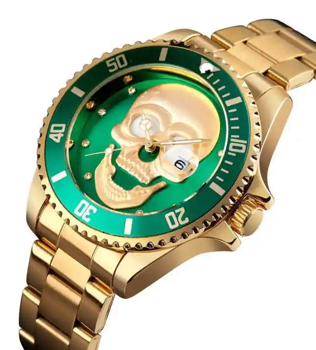 Reloj Pulso Acero Macizo Skmei Calavera Original Calendario