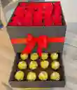 Flores Rojas En Caja Con Chocolates Ferrero 8und