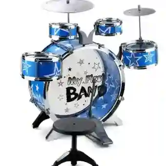 Batería Set Musical 5 Tambores + Silla Niños Percusión M6302 Azul