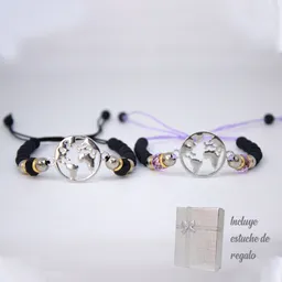 Pulsera Manilla Mundo Amor Para Parejas Con Estuche Ajustable