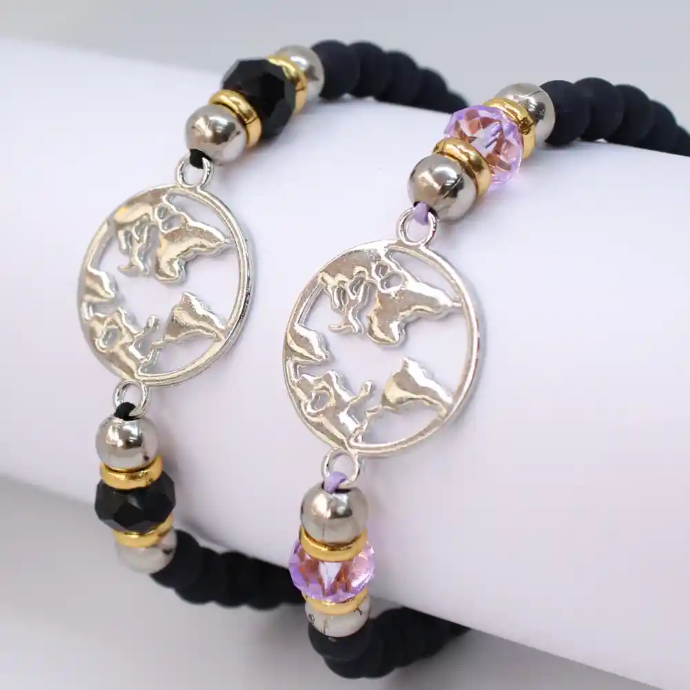 Pulsera Manilla Mundo Amor Para Parejas Con Estuche Ajustable