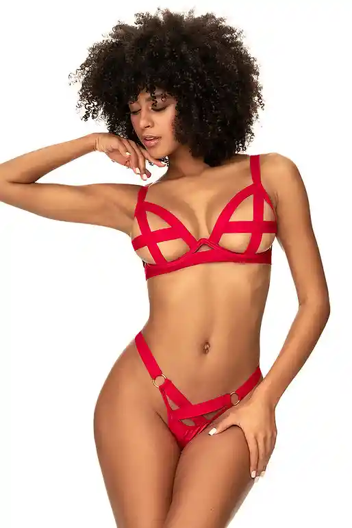 Lenceria Conjunto Dos Piezas Con Varilla Rojo Mapalé Talla Sm