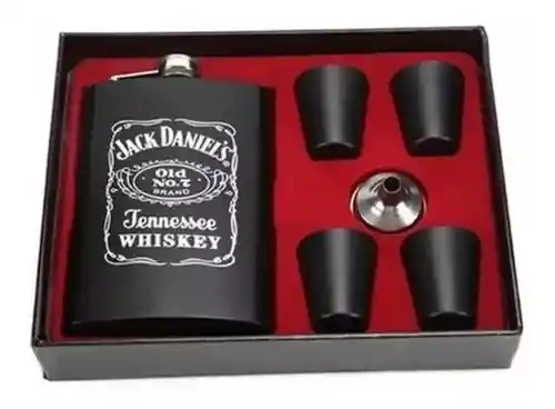 Licorera Whiskera Acero Inox 9oz + 4 Copas Estu Jack Daniels