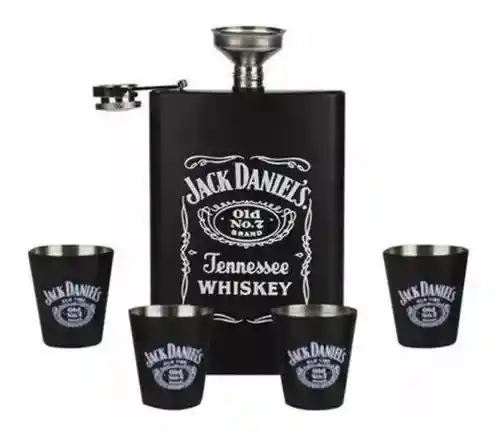 Licorera Whiskera Acero Inox 9oz + 4 Copas Estu Jack Daniels