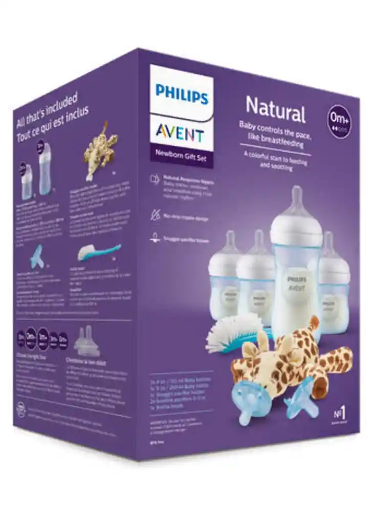 Set Regalo Kit Teteros Avent Natural Chupo Cepillo 8 Pzas