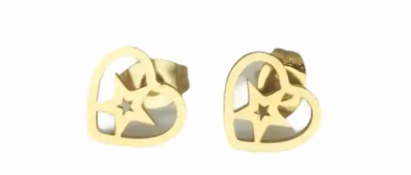 Juego De Aretes Y Collar En Acero Diseño Estrella Entre Corazón