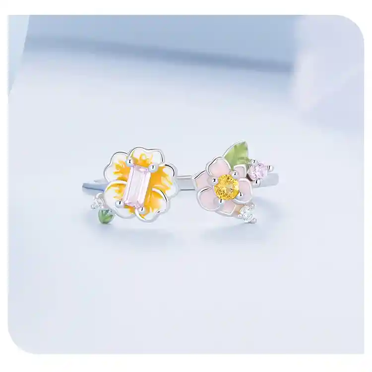 Anillo Para Mujer Ajustable Flores Sol Verano En Plata 925