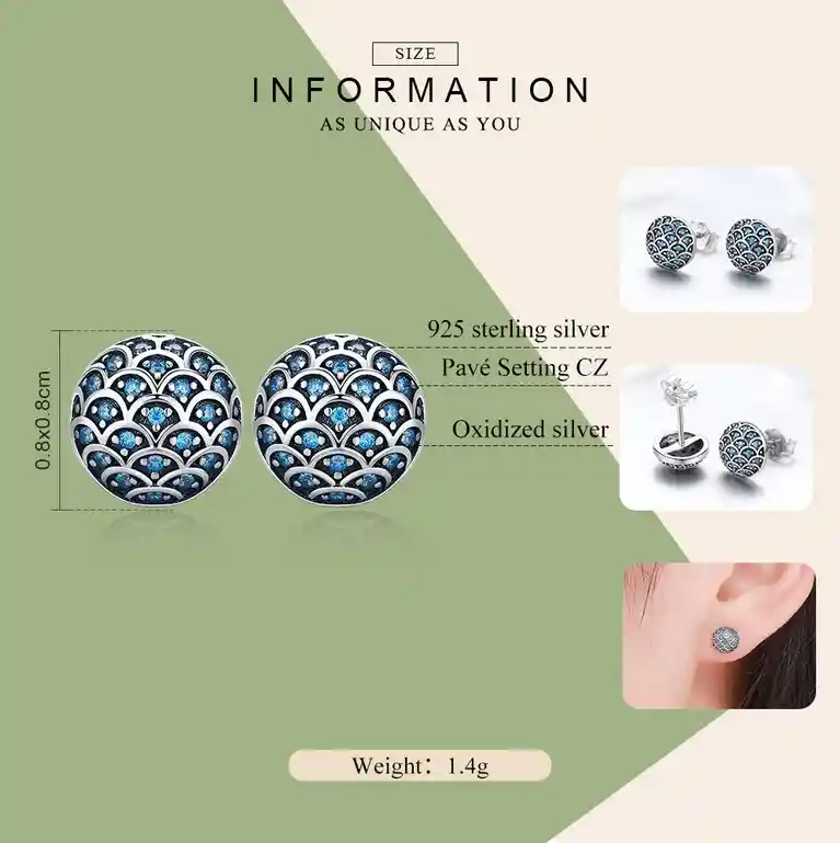 Aretes Topos Con Circones Azules Para Mujer En Plata 925