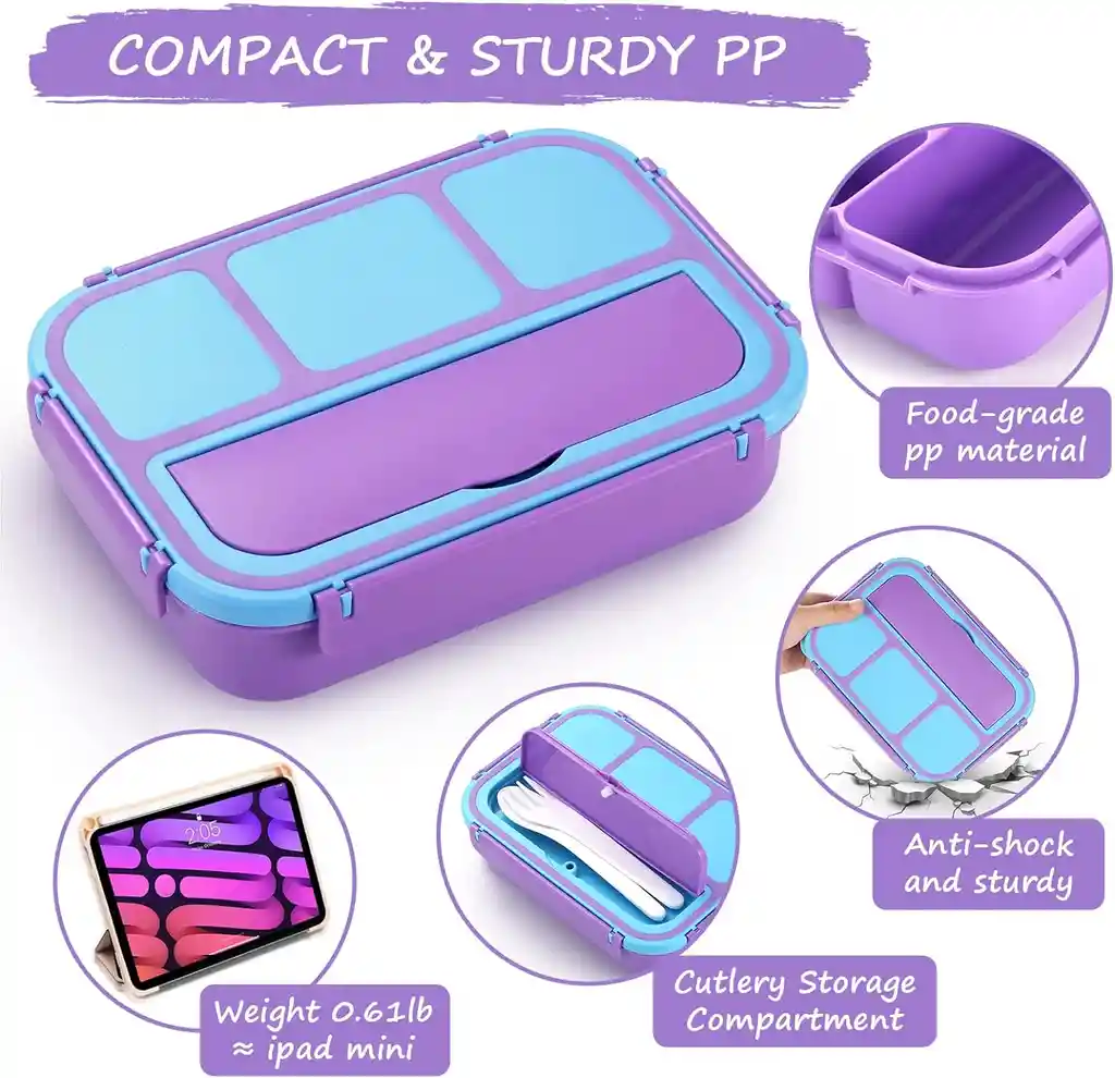 Lonchera Infantil Tipo Bento Con 4 Compartimentos Azul-violeta