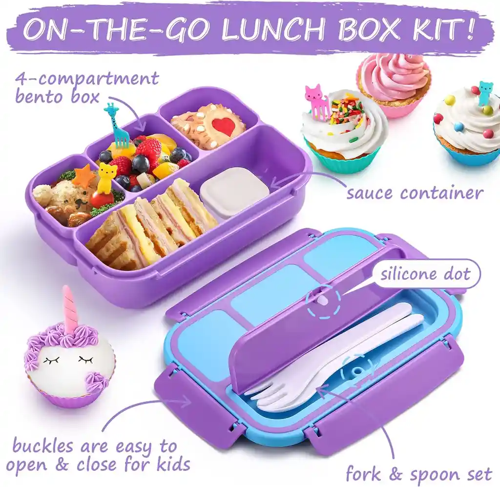 Lonchera Infantil Tipo Bento Con 4 Compartimentos Azul-violeta