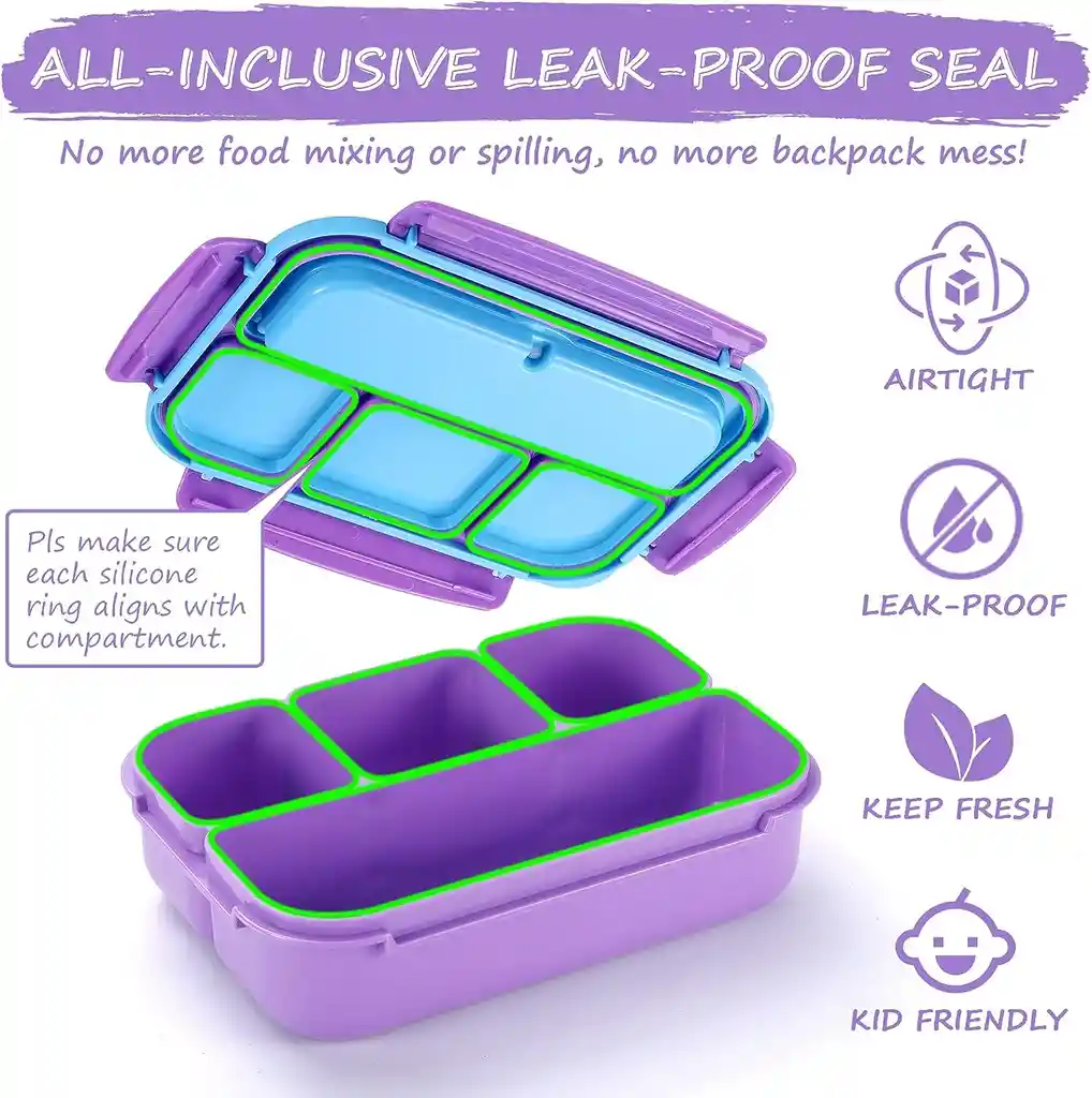 Lonchera Infantil Tipo Bento Con 4 Compartimentos Azul-violeta