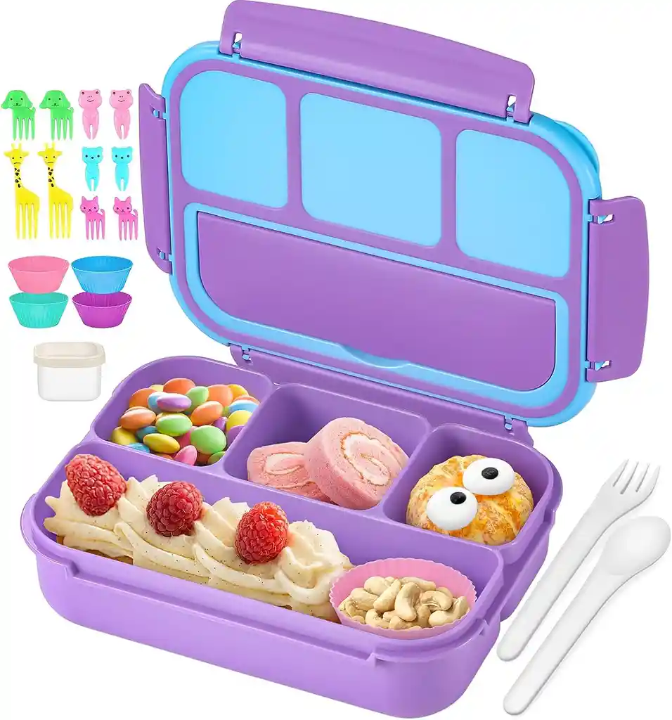 Lonchera Infantil Tipo Bento Con 4 Compartimentos Azul-violeta