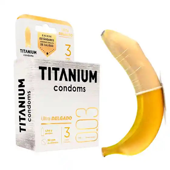 Caja X 3 Condones Titanium Ultra Delgado + Placer Preservativo Latex Condon Protege Vih Sida Gonorrea Sífilis Clamidia Hepatitis Alta Calidad.