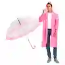 Kit Sombrilla Paraguas Transparente + Capa Carpa Lluvia Adulto Rosa Hongo