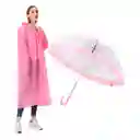 Kit Sombrilla Paraguas Transparente + Capa Carpa Lluvia Adulto Rosa Hongo