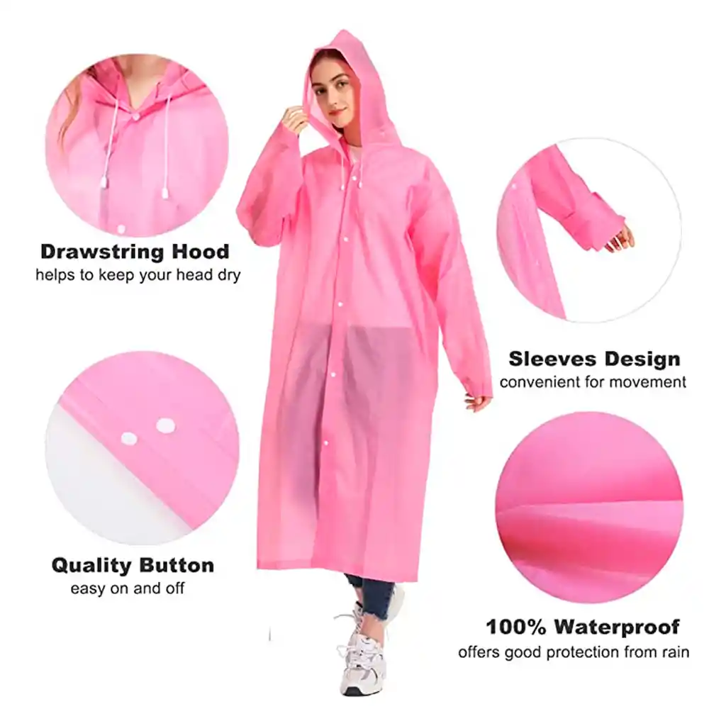 Kit Sombrilla Paraguas Transparente + Capa Carpa Lluvia Adulto Rosa Hongo