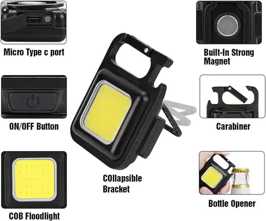 Mini Linterna De Bolsillo, Portátil, Con Soporte, Plegable Y Abridor De Botellas, Adecuada Para Acampar, Correr Por La Noche, Pesca Nocturna E Iluminación De Emergencia Al Aire Libre