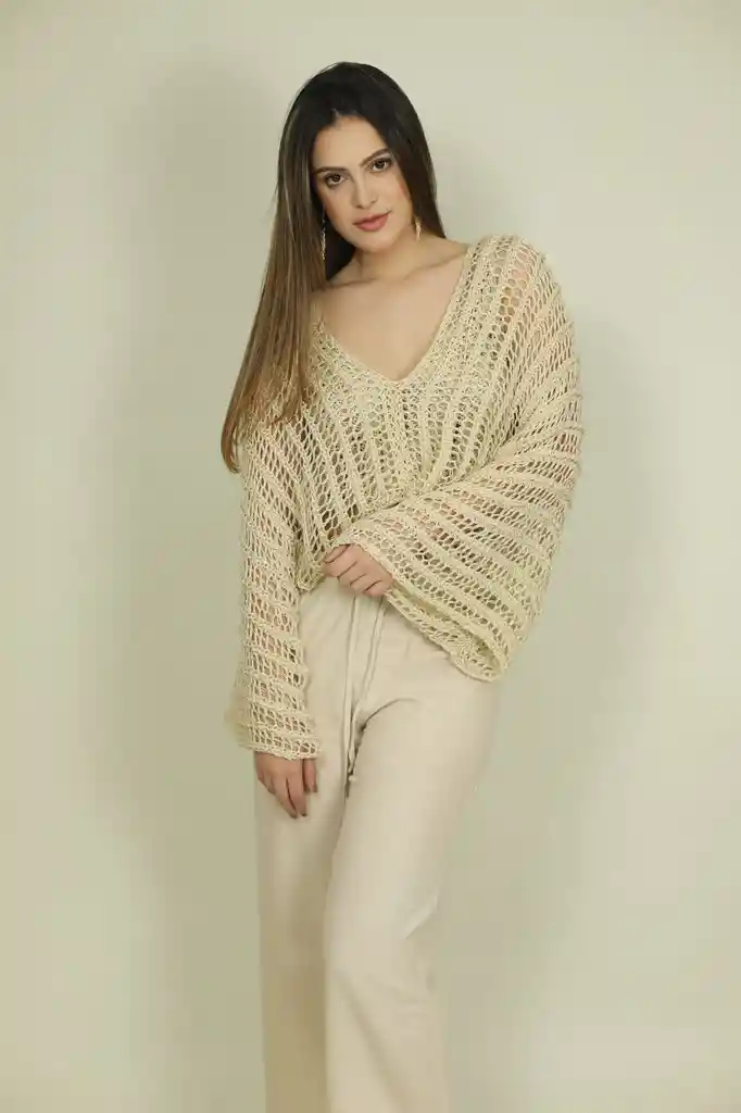 Cubre Hombros Tejido En Crochet - Beige