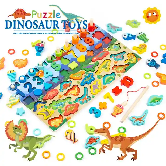 Juguetes Montessori De Madera Para Preescolar, Tablero De Matemáticas, Cognición De Forma Geométrica, Educación Del Bebé, Ayudas Didácticas Dibujos De Dinosaurios