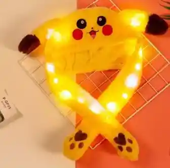 Sombrero Gorro Peluche Luminoso Con Orejas Movíles Pikachu