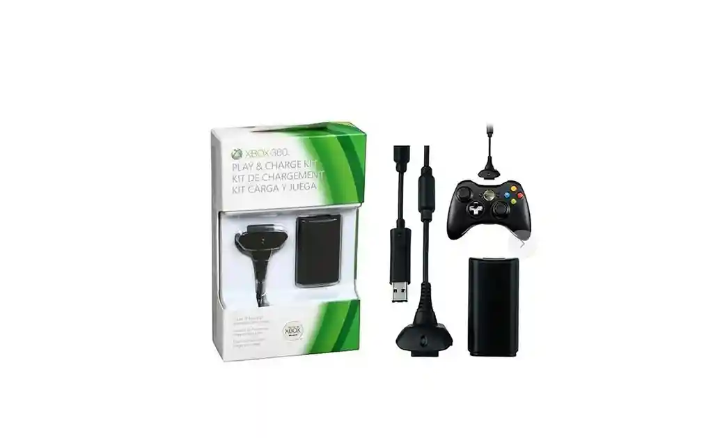 Kit Carga Y Juega Control Inalámbrico Xbox 360 Negro