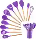 Set 12 Utensilios De Cocina Silicona Resistente Color - Lila