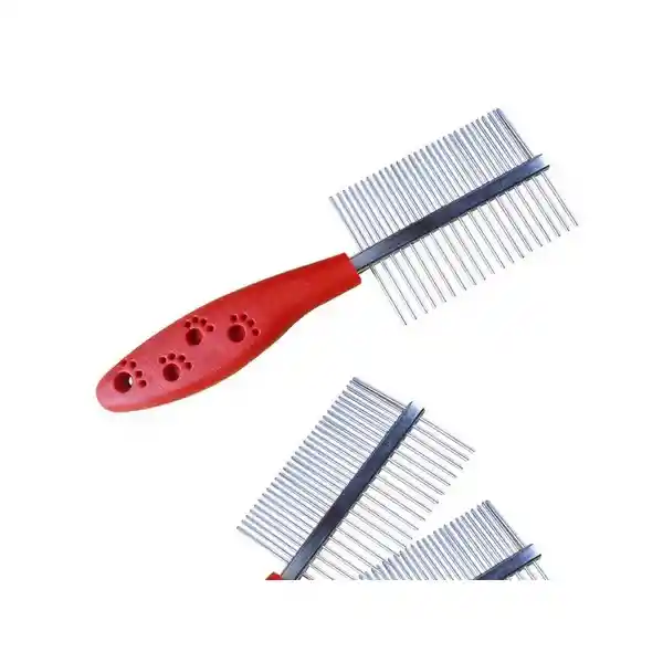 Peinilla Metalica Doble Para Mascotas Mango Rojo