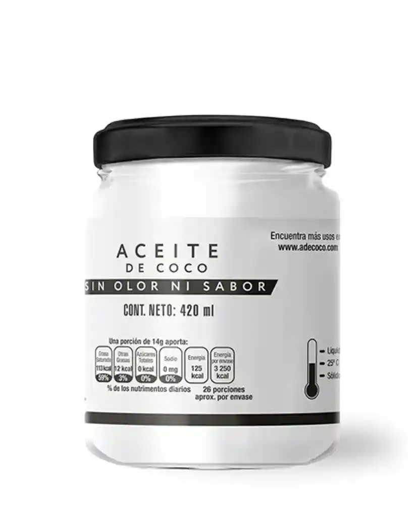 Aceite De Coco Sin Sabor A De Coco 420 Gr