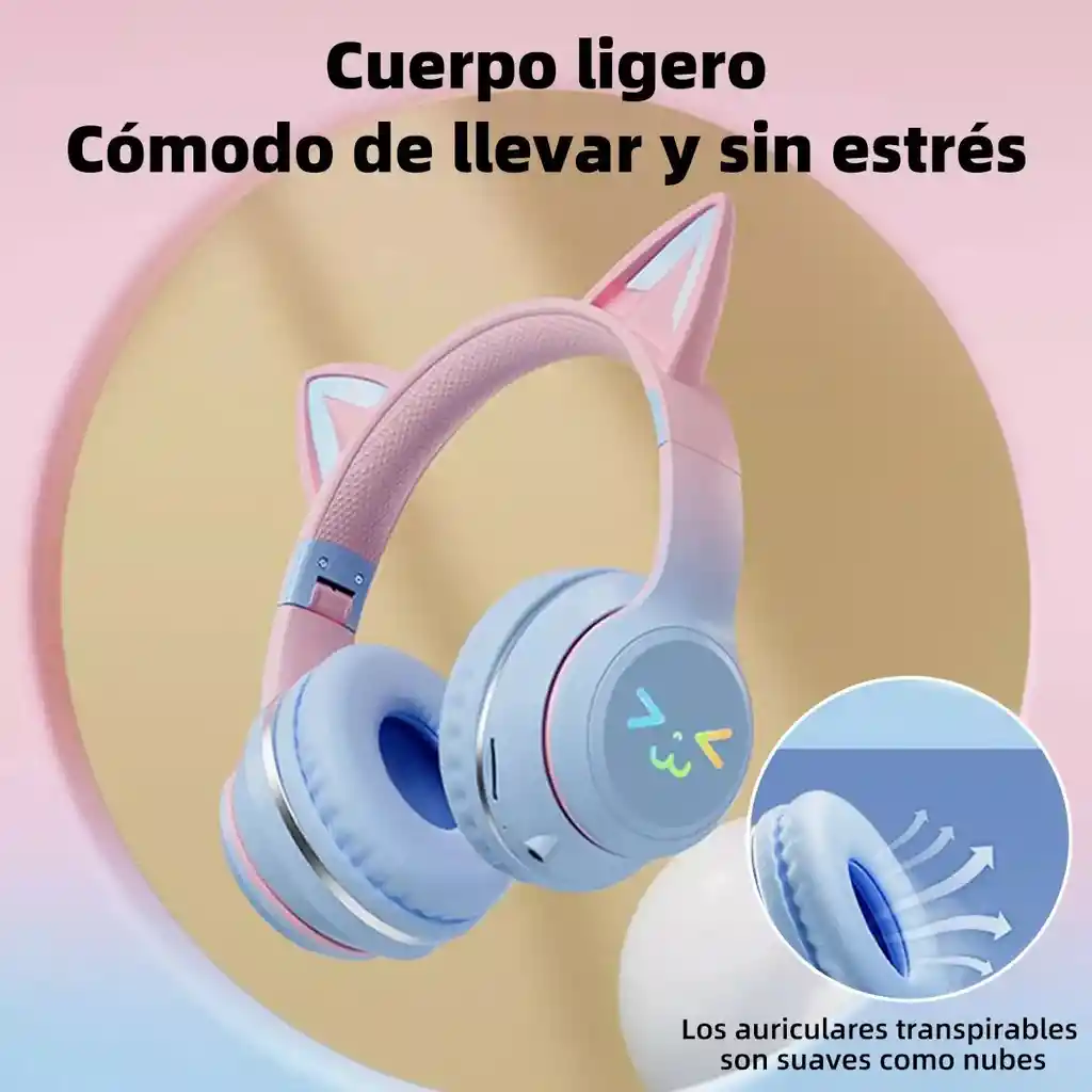 Audífonos Orejas De Gato Bt612 Bluetooth Led Diadema Ninos