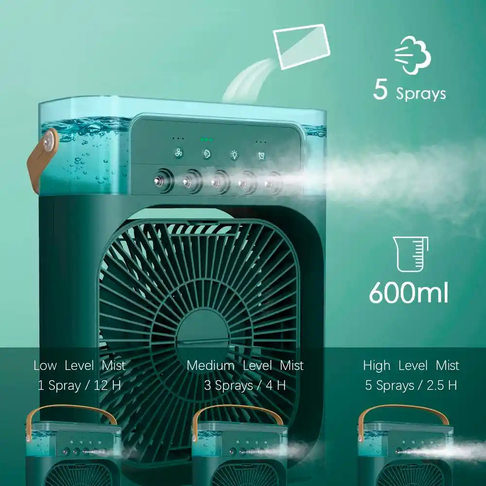 Ventilador Humidificador Ajustable Con Luz Led Portátil