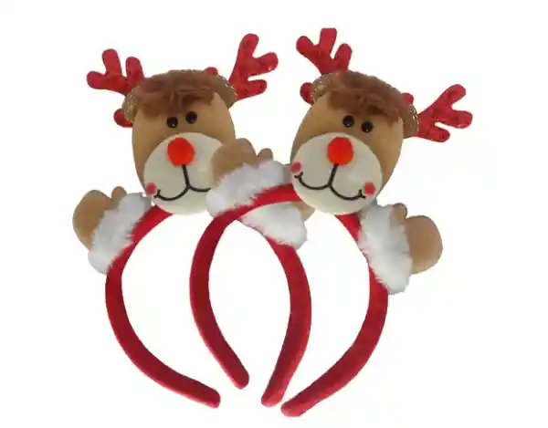 Kit X2 Diademas Navidad Con Luz Reno Peluche Cintillo 28cm