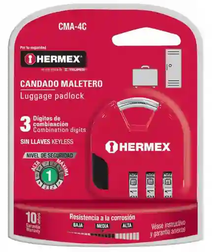 Candado Equipaje Maletero Maleta Clave 3 Digitos Hermex