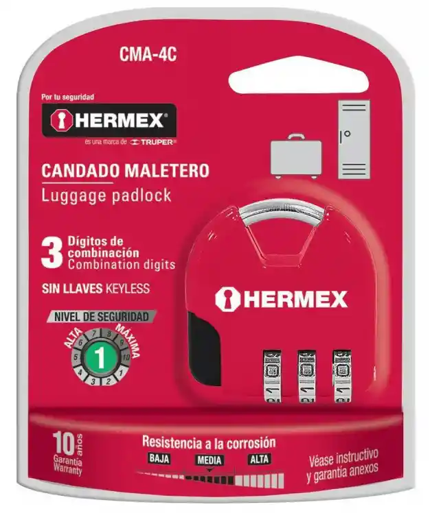 Candado Equipaje Maletero Maleta Clave 3 Digitos Hermex